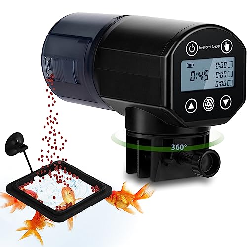 Automatic Fish Feeder for Aquarium: with Feeding Ring Vacation Auto Fish Food Dispenser, Electric Adjustable Small Fish Feeder Timer for Goldfish Turtle Betta Koi in Tank (2 Install Methods)