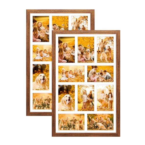 KSROECUD 13x21 Collage Frame with 10 Openings 4X6 Pictures, Multiple Picture Frame with Mat, Wall or...