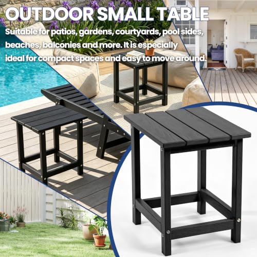 Image of Outdoor Side Table - Rectangular All-Weather HDPE End Table with Wood-Look Finish, Heavy Duty Composite for Patio, Deck & Garden (Black)