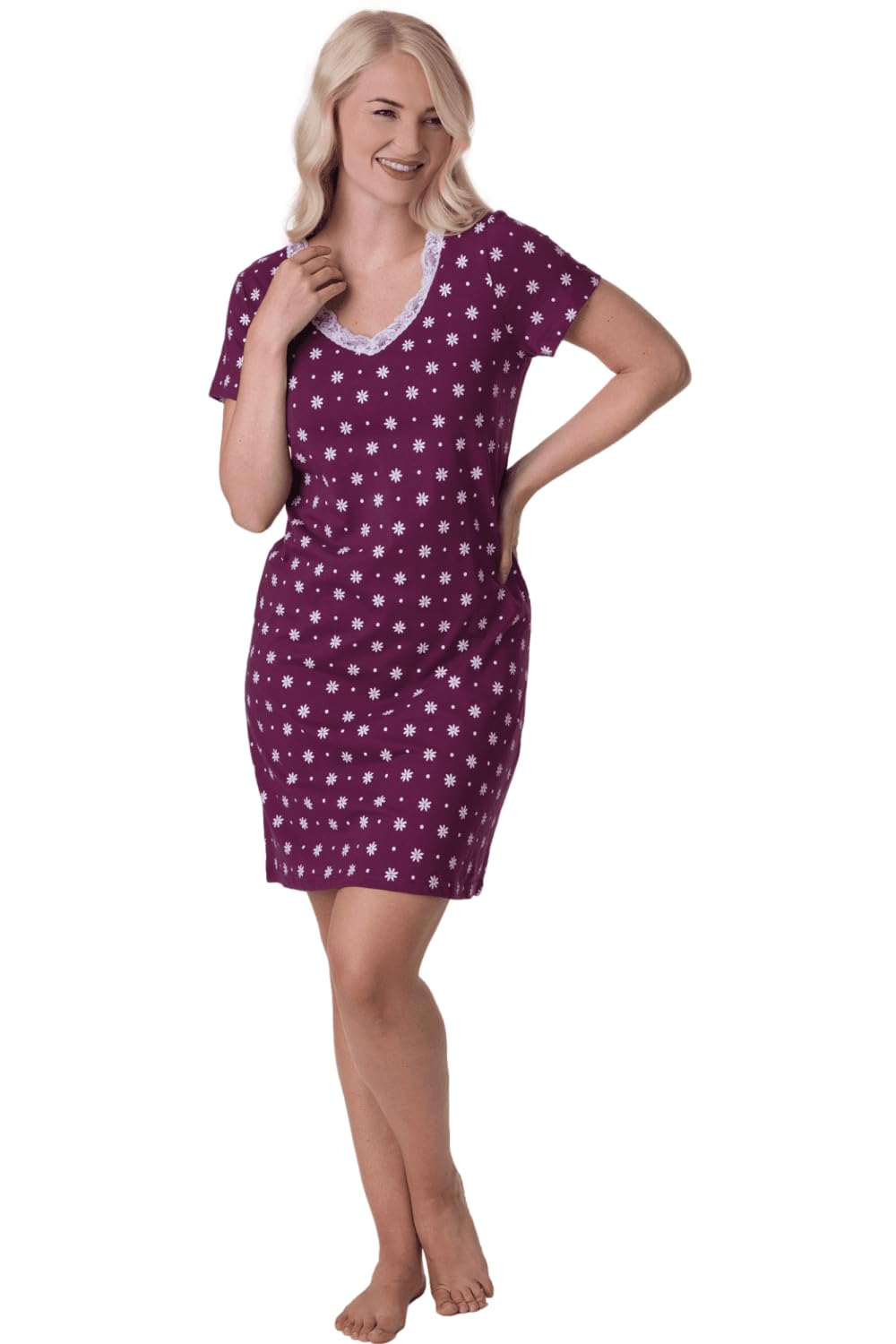 Camille Women's Purple Floral Print Cotton Nightdress In | : 14/16