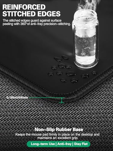 Image of Mouse Pad, Office Desk Mat, Large Gaming Mousepad with Superior Micro-Weave Cloth, XXL Desk Pad with Stitched Edges, Non-Slip Writing Pad for Gamer, Laptop, Work & Home (Black Charging On The Right)