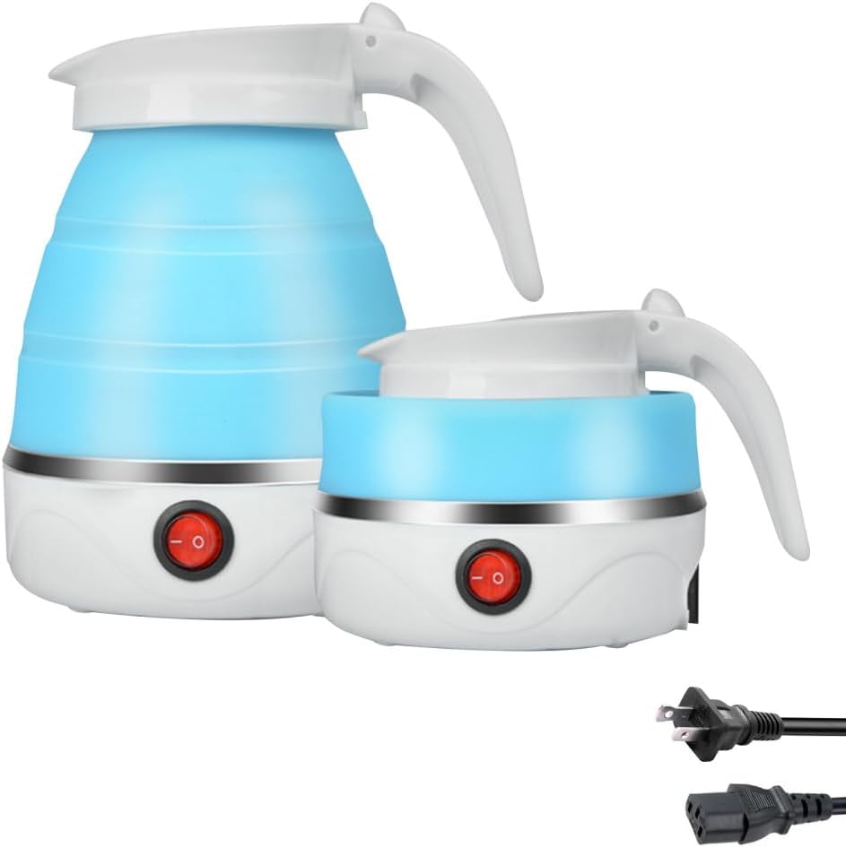 Collapsible Travel Kettle, Travel Foldable Electric Kettle Dual Voltage 110-220V Fast Boiling Water Kettle Portable with Separable Power Cord & Auto Shut-Off for Coffee Tea Camping Travel