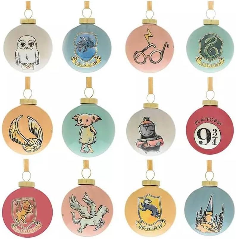 Harry Potter Cute Hedwig Dobby Hogwarts Mini Christmas Baubles (Set of 12) in Gift Box