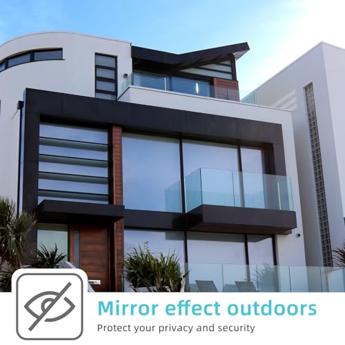 Filmgoo Window Privacy Film One Way Daytime Mirror Tint Treatments UV Heat Control Vinyl Stickers Sun Block Glass Paper Door Covering Reflective (Light Blue Silver, 35.4 Inch x 6.5 Feet)