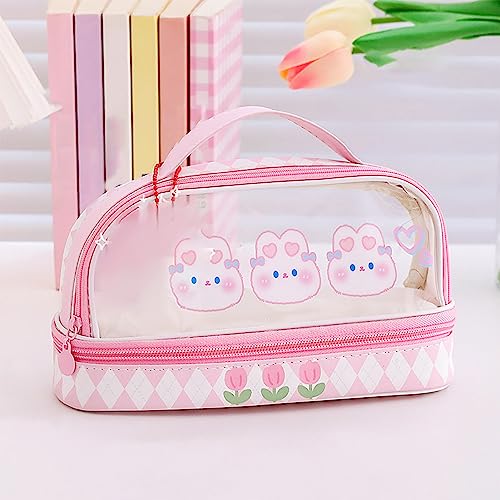 Qcwwy Large Capacity Transparent Pencil Case Bag, Waterproof Cartoon Cute Stationary Bag with Zipper - Image 4