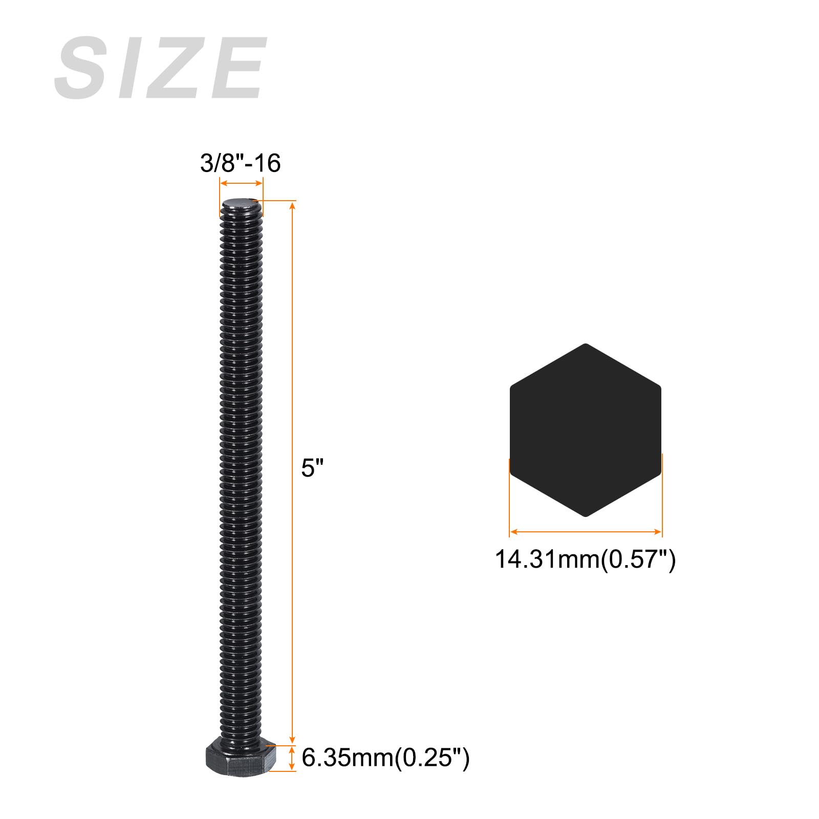 METALLIXITY Hex Head Bolts (3/8-16 x 5") 20Pcs, 304 Stainless Steel 18-8, Fully Threaded, External Hex Drive - Image 2