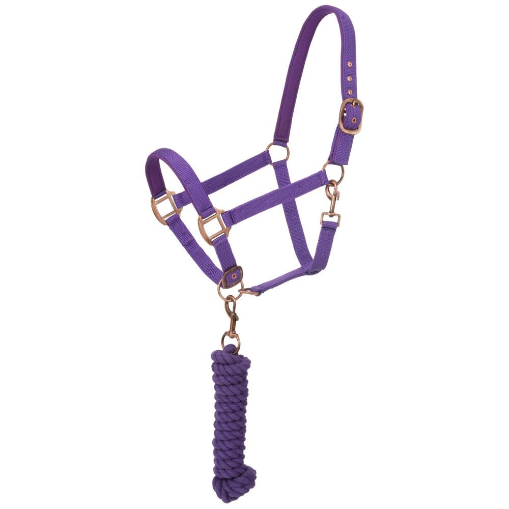 Photo 1 of *** broken buckle and missing lead rope **** Tough1 Padded Horse Halter with Antique Hardware and Lead Rope - Purple