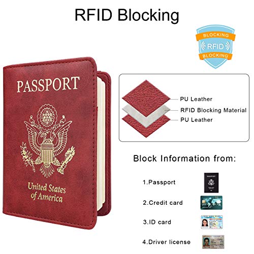 Image of WALNEW Passport Holder for Travel, RFID Passport Cover Wallet for Women Men, PU Leather Passport Book Card Holder Case with Pen, Travelling Essentials for Flying