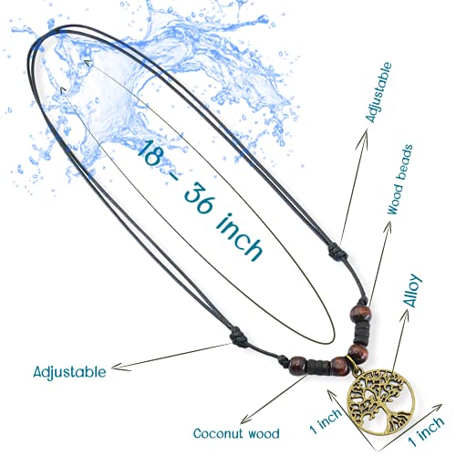 LAVIP Leather Celtic Tree of Life Pendant Necklace Wood Beaded with Adjustable Black Cord Mens Womens2