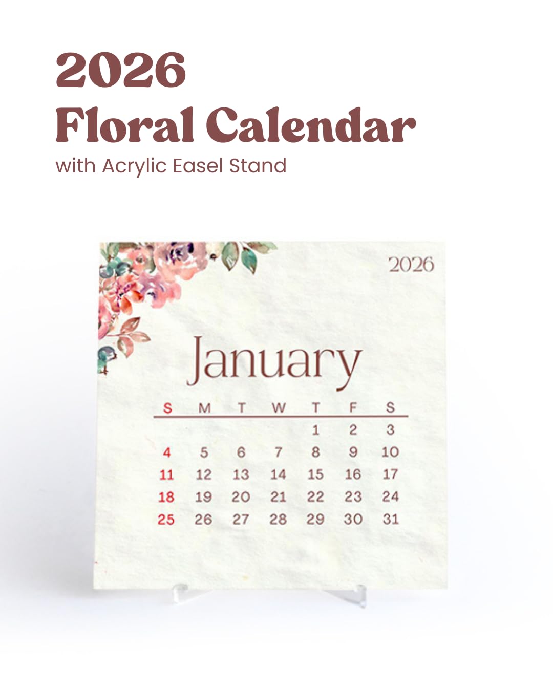Zoomin Floral Desk Calendar 2026 | Compact Square Monthly Calendar with Acrylic Easel Stand | 12 Elegant Floral Prints with Notes Section | 350 GSM Premium Glossy/Matte Cards | Perfect for Desks, Workstations, Secret Santa, Christmas & New Year Gifts-image-31