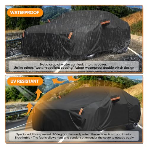 Image of Car Cover Custom Fit for Ford Mustang 1994-2026, Outdoor Waterproof All Weather Heavy Duty Full Exterior GT Cover for Sun Rain Snow UV Dust Protection with Door Zipper