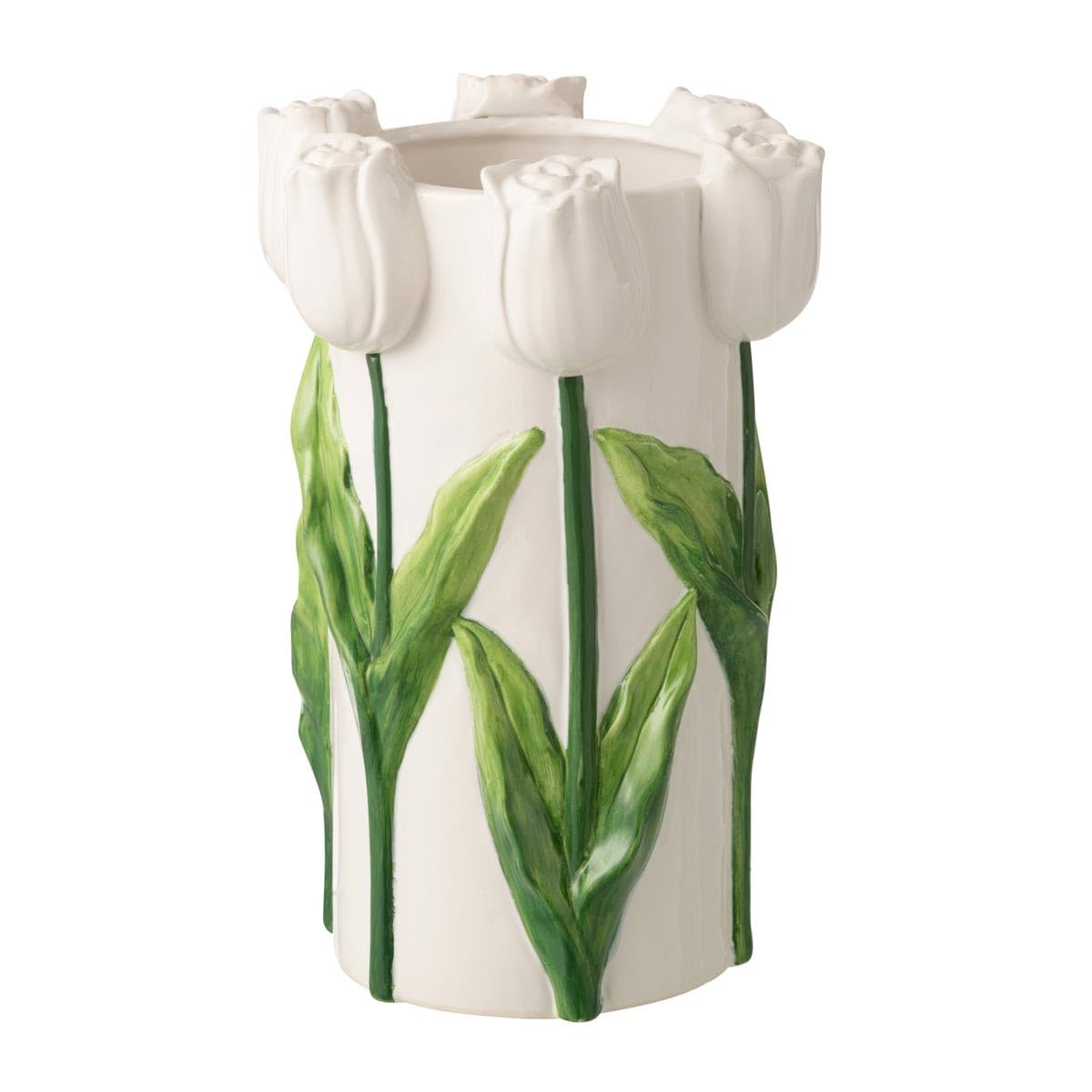Vase Tulipes en Céramique Bulbe 36cm Blanc & Vert