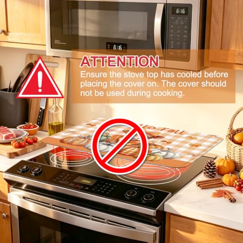 Image of Hello Fall Highland Cow Stove Top Cover for Electric Stove 28 inch x 20 inch, Pumpkin Glass Cooktop Protector, Non-Slip Rubber Glass Top Stove Cover, Farmhouse Thanksgiving Kitchen Decor
