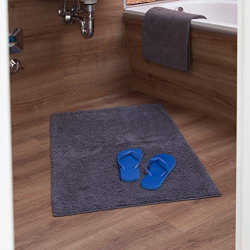 Relaxdays Bath Mat in 60 x 100 cm, Washable Bathroom Rug, Bath Carpet for Heated Floors, Grey