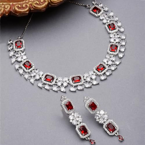 Rhodium-Plated American Diamond Necklace and Earrings Set