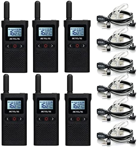 Retevis RB628 Walkie Talkie for Adults, 1500mAh PMR446 Rechargeable 2 Way Radio, VOX LCD Screen, Call Tones, Professional Walkie Talkie with Headset for School, Restaurants (6Pcs, Black)