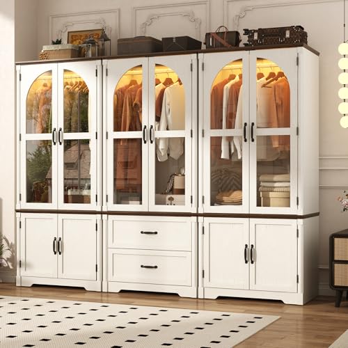 Tall Farmhouse 6 Doors Armoire Wardrobe Closet with LED ,72"