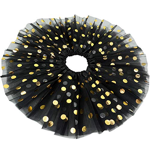 Saia tutu para bebês BGFKS com 5 camadas de bolinhas, com faixa de cabeça, tutu de bolinhas douradas
