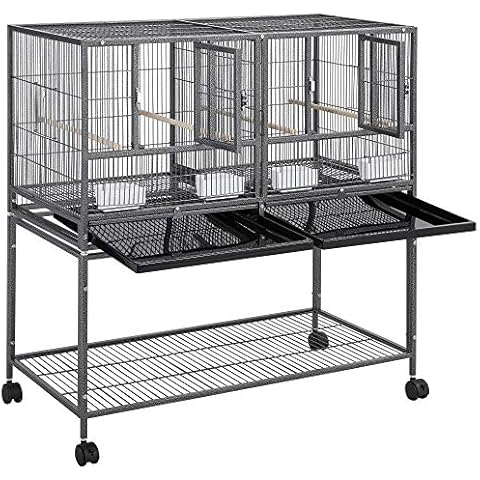Yaheetech Großer Vogelkäfig Vögel Doppelkäfig Trennwand Trenngitter Zuchtkäfig geteilter Brutkäfig Cover