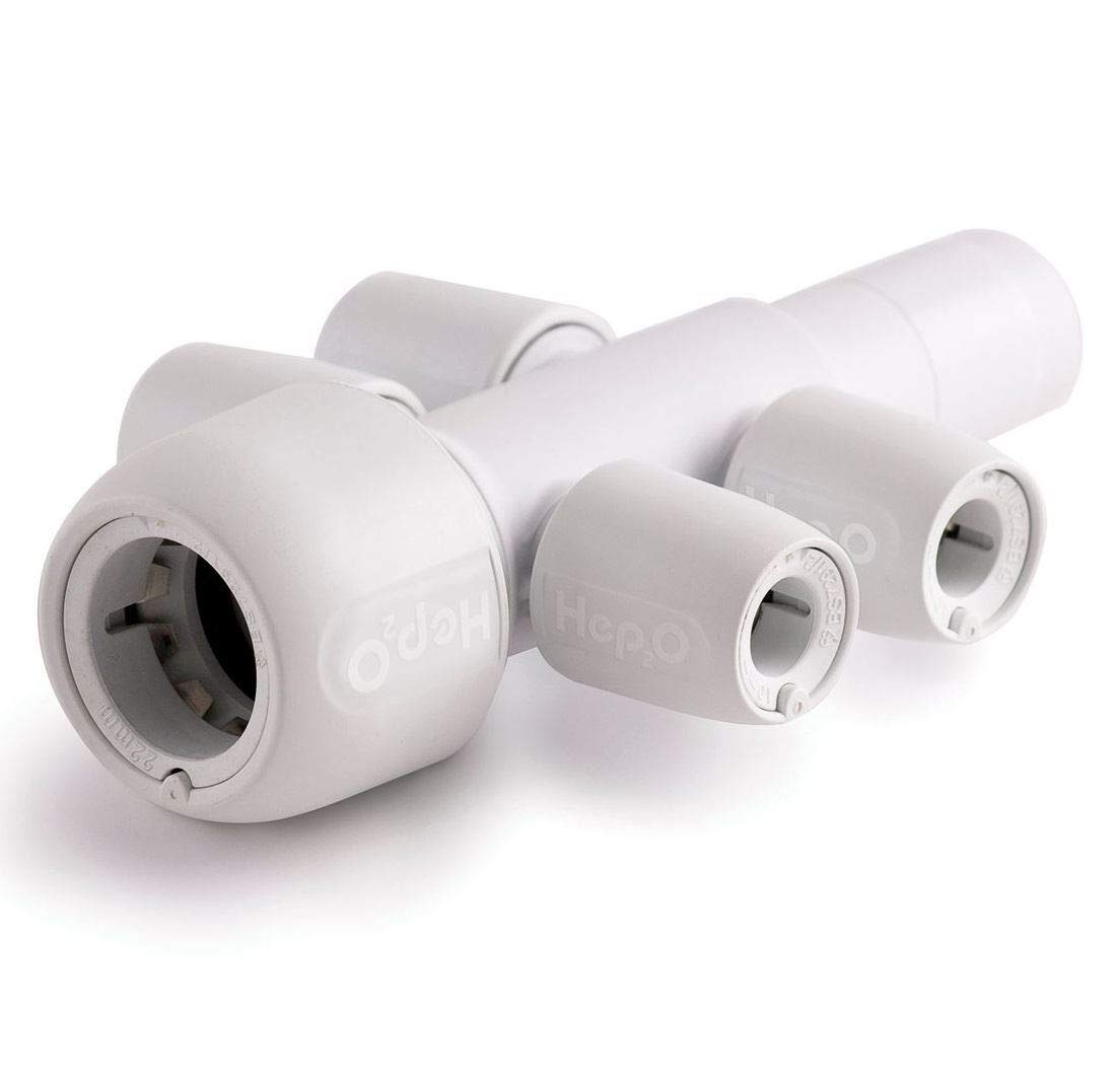 Hep2O 4 Port Manifold 22X10mm Socket & Closed Spigot White Hx94/22W from B&Q