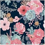 HAOKHOME 93005-1 Papel pintado floral moderno autoadhesivo de vinilo rosa / verde / azul marino / naranja autoadhesivo decorativo 17.7 pulgadas x 10 pies