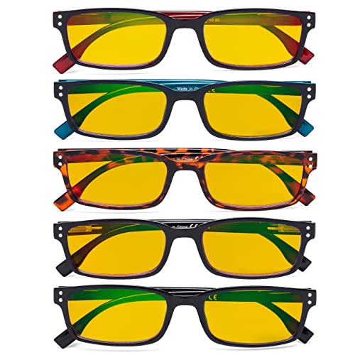 Image of Eyekepper 5 Pack Blue Light Filter Glasses Classic Rectangular Computer Reading Glasses Amber Tinted +0.50