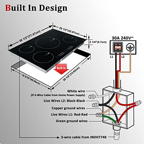 Induction Cooktop, Ecotouch 4 Burners Built-In Induction Cooker, Smoothtop Vitro Ceramic Surface Electric Cooktop 30'' With Booster Burner Indh774B #TOP4