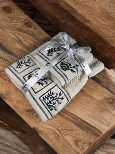 Image of SENSES by Riba Cotton Towel Set 550 GSM - Design 5, 2 Pcs| 1 Bath + 1 Hand Towels Combo | Super Soft, Absorbent, Lightweight, Antimicrobial, Low Linting
