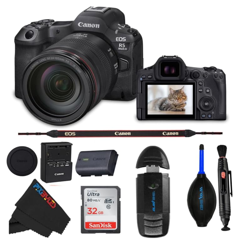Image of Canon EOS R5 Mark II Mirrorless Camera | 45MP Full Frame Sensor 8K Video Recording (Camera w / RF24-70mm + PIXIBYTES Basic Bundle)