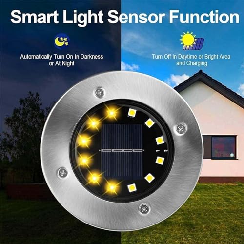 Bzavor 8er Solar Bodenleuchte Aussen, 12 LEDs Leuchten Mit Upgrade Solarpanel Gartenleuchte Strahler Deko für Rasen, Gehweg, Pool, Terrassen (Warmweiß)