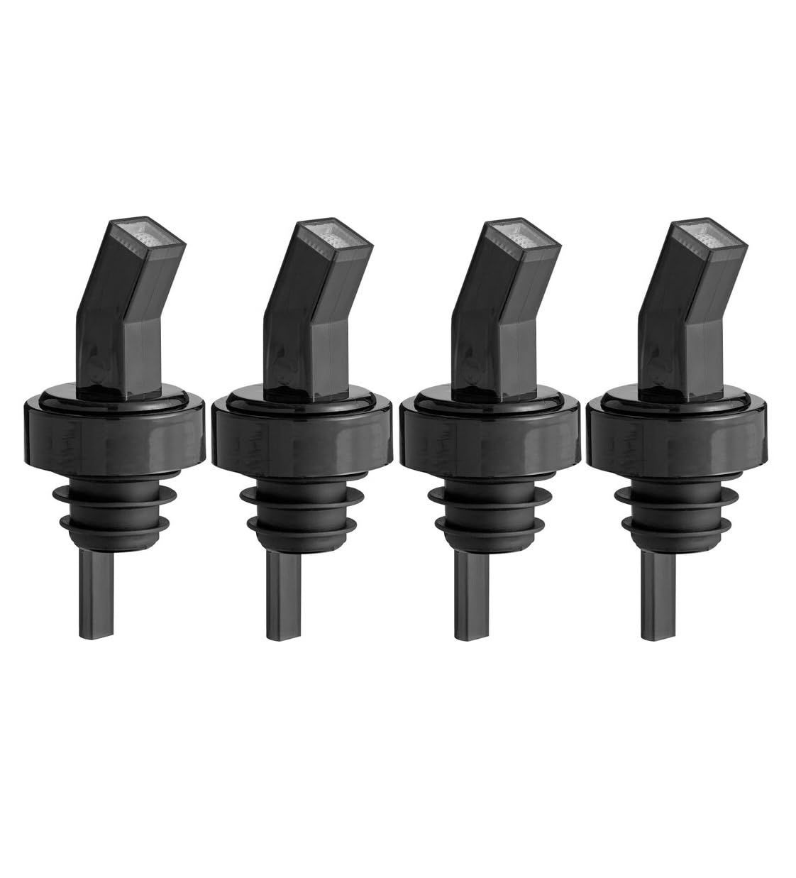 OCS Parts Liquor Pourers with Black Collar | 4-Pack | Black | Screened Bottle Pourers for Liquor Bottles, Syrups and Juices