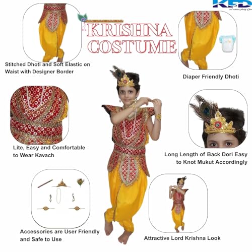Image of Kaku Fancy Dresses Krishna Costume for Kids, Baby Krishna Dress for Janmashtami, Bal Krishna Dhoti Set, Krishnaleela Costume, Infant Bal Gopal, Krishna Fancy Dress Costume for Boys /Girls
