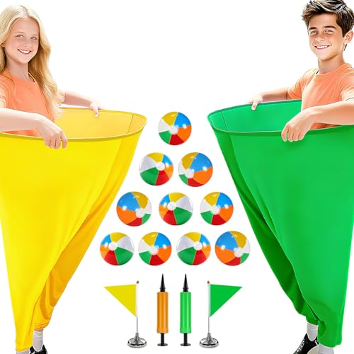 EFCRBS Granny Pants Yard Game for Kids (31.5 in *24 in) 2Pcs Granny Pants Outdoor Games with 10 Bouncy Balls 2 Pumps & Flags Granny Pants Game for Family Carnival Party Reunion Gathering (Small)