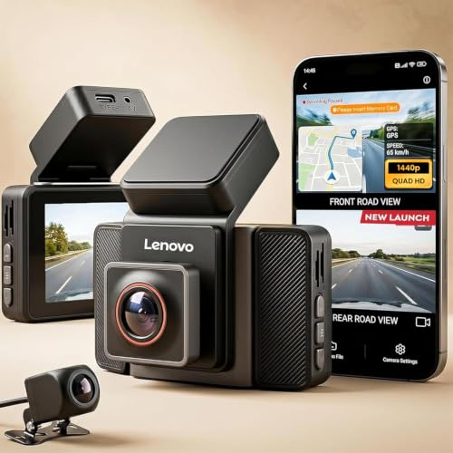 Image of Lenovo Dual Dash Camera for Car - 3 inch IPS Touch Display, 2K Front + 1080P Rear, GPS, WiFi, Remote Live View, 24H Parking Monitor, G-Sensor, T8-B2C