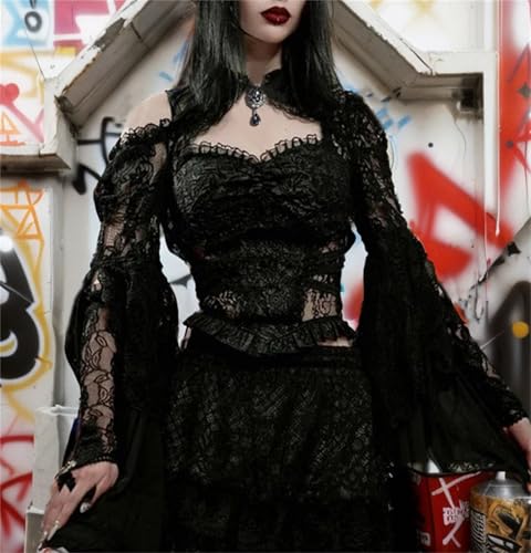 Victorian Bridal Shrug Crop Tops for Women Bohemian Goth Y2k Rave Emo4