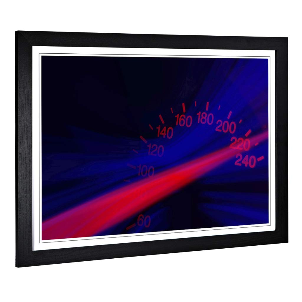 Big Box Art Framed Print of Speedometer MPH (2) Design | Wall Art Picture | Home Decor for Kitchen, Living, Dining Room, Lounge, Bedroom, Hallway, Office, Black, A2 / 24.5x18 Inch / 62x45cm