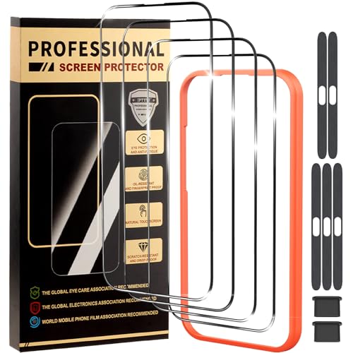 4 Pack for iphone 16 Pro Max Screen Protector Tempered Glass iphone 15 Pro Max iphone 14 Pro Max Optional 9h With Install Frame Case Friendly No Bubbles Military Grade Shatterproof
