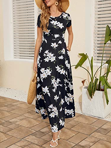 Zaberry Womens Floral Maxi Dresses Summer Short Sleeve Round Neck Long Dress Lily Floral L #TOP3