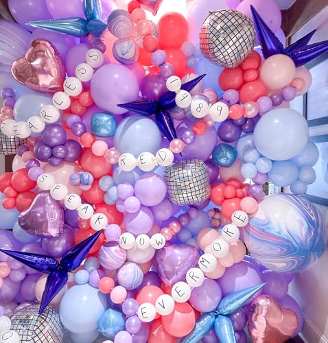 Image of 171Pcs Songster Birthday Decoration - Pink and Purple Balloon Arch Kit Hollow Star, Microphone, Disco Mylar Balloon Garland Kit for Music Fans Popular Singer Birthday Princess Party Decorations