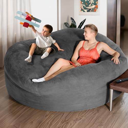 Green Bean Jumbo Max Riesensitzsack mit Memory-Schaum Flockenfüllung – Sitzsack XXL aus flauschigem Velours in 6ft (180x120cm) Dunkelgrau – Indoor Lounge-Sitzsack waschbar & gemütlich