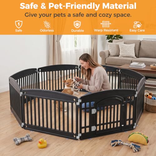 Image of NEWBULIG Dog Playpen 8-Panel, 24IN Puppy Playpen, Stable Dog Play Pen Indoors Outdoor with Secure Locking Door, Plastic Pet Fence for Small & Medium Dogs