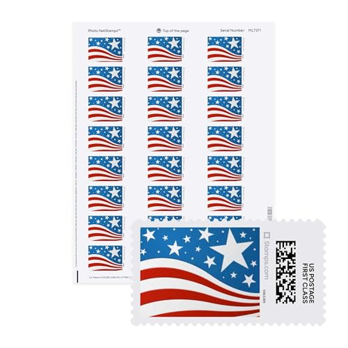 NetStamps Printable Postage Labels (Stamps.com Subscription Required) - Print Approved Postage - Inkjet & Laser Printers - Business Personal Home (Star Spangled 10 Sheets)