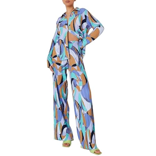 Argeousgor Women's 2 Piece Casual Outfits Zebra Printed Button Down