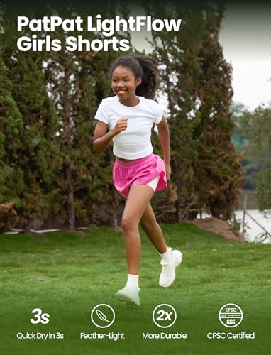 PATPAT Girls 2-in-1 Shorts, Ultra-Light Quick-Dry Active Shorts with Bamboo Viscose Liner for Kids Soccer Dance Biker Sports2