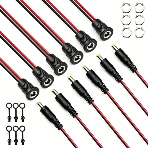 Seamaka 6pack 5.5 x 2.1 mm DC Power Jack Socket and Female DC Threaded Barrel Jack Panel Adapter with Dustproof Plug