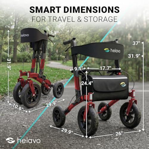 Image of Helavo All Terrain Walker, 12 inch Solid Rubber Tires, Outdoor Rollator Walker