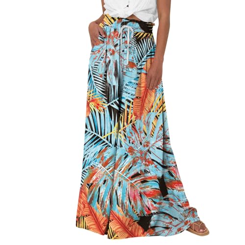 Women's Casual Tie Dye Pants Wide Leg Summer 2025 Floral Flowy Skirt High Waist Boho Drawstring Long Trousers