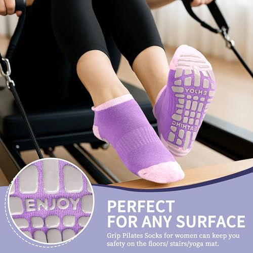 ELUTONG Women's Non Slip Yoga Socks with Grip 4 Pack Anti-Skid Workout Sock for Pilates, Barre, Home,Hospital3