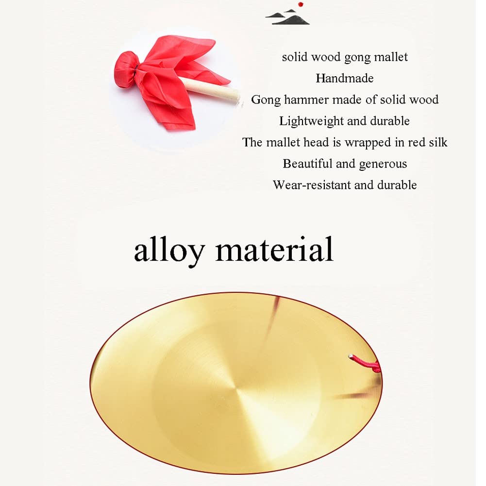 Instrumento Chino, Gong de latón Gong Chino de Bronce Feng Shui Chino Gong de latón, Gong Mini Gong Gong Grande con Soporte Mini Gong Escritorio Latón(42cm)