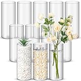 Nuogo 12 Pcs Plastic Clear Cylinder Vase for Home 8 Inch Acrylic Flower Clear Vase Centerpiece for Centerpieces Wedding Party Decorations